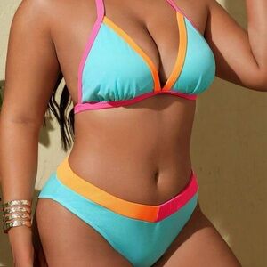 Color block 2 piece bikini set